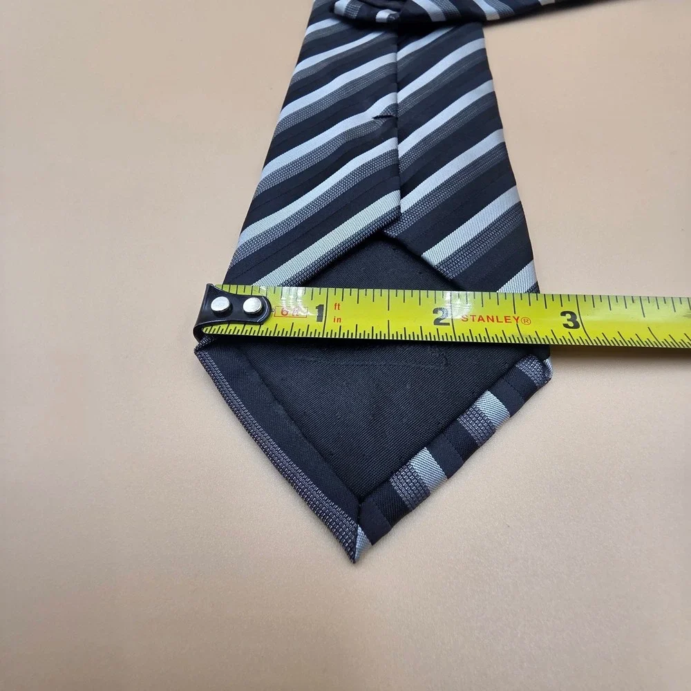 Brano Q Mens Necktie Black Grey Silver Striped Made in Italy Formal Tie